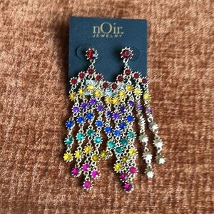 nOir Jewelry Gold Colorful Rhinestone Earrings New